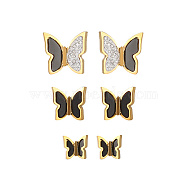 3 Pairs 3 Style 304 Stainless Steel Ear Studs, Shell & Rhinestone Butterfly Stud Earrings for Women, Black, 8~10.6x8~11.5mm, 1 pair/style(QZ7453-3)