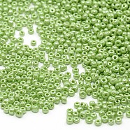 Glass Seed Beads, Opaque Colors Lustered, Round, Green Yellow, 2mm, Hole: 1mm, about 30000pcs/pound(SEED-A012-2mm-124)