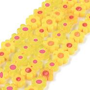Handmade Millefiori Glass Bead Strands, Flower, Yellow, 6.4~9x3.2mm, Hole: 1mm, about 56pcs/Strand, 15.75''(40cm)(X-LAMP-J035-8mm-06)