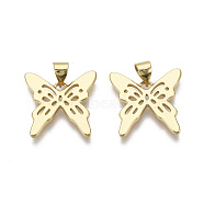 Brass Pendants, Butterfly, Nickel Free, Real 18K Gold Plated, 17x17x1.5mm, Hole: 4mm(KK-R133-046G-NF)