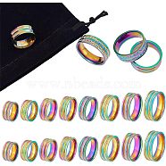 16Pcs 8 Size 201 Stainless Steel Double Groove Band Ring for Women, Rainbow Color, US Size 5 1/4(15.9mm)~US Size 14(23mm), 2Pc/size(RJEW-UN0002-35R)