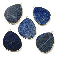 Natural Lapis Lazuli Pendants, Rack Plating Brass Egg Charms, Golden, 41.5~43x30.5~31x2.4mm, Hole: 1.3~2mm(G-K347-02G-07)