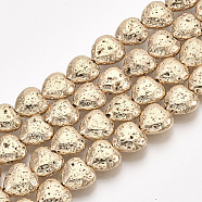 Electroplated Natural Lava Rock Beads Strands, Bumpy, Heart, Light Gold Plated, 11x10~10.5x4.5~5mm, Hole: 1mm, about 40pcs/strand, 15.7 inch(G-T126-10KC)
