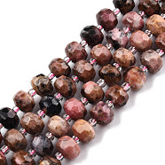 Natural Rhodonite Beads Strands, with Seed Beads, Faceted, Rondelle, 8x6mm, Hole: 1mm, about 20~22pcs/strand, 7.09 inch(18cm)(G-N327-08Q)