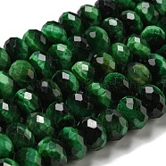Natural Tiger Eye Beads Strands, Faceted, Dyed, Rondelle, Green, 9.5~10x6.5~7mm, Hole: 1.2mm, about 58~59pcs/strand, 15.31''~15.43''(38.9~39.2cm)(G-K351-B05-04)