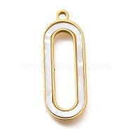 Hollow Oval 304 Stainless Steel Pendants, with Plastic Imitation Shell, Ion Plating(IP), Golden, 24x9x1.5mm, Hole: 1.5mm(STAS-Q348-05G)