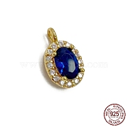 925 Sterling Silver Pendants, with Dark Blue Cubic Zirconia, Oval Charm, Real 18K Gold Plated, 11.7x7x4mm, Hole: 1.6mm(STER-K176-01G)