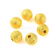 Rack Plating Brass Beads, Long-Lasting Plated, Lead Free & Cadmium Free, Textured with Round, Golden, 8mm, Hole: 2mm(KK-Z055-01G-01)