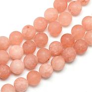 Natural White Jade Bead Strands, Dyed, Frosted, Round, Dark Salmon, 8~9mm, Hole: 1mm, about 46~48pcs/strand, 14.9 inch(G-R297-8mm-39)