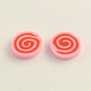 Handmade Polymer Clay Cabochons for Ear Studs Making, Flat Round, Pink, 9~10x1.5~2mm(X-CLAY-R057-18G)