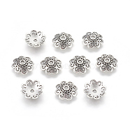Tibetan Style Alloy Bead Caps, Lead Free, Flower, Antique Silver, 12x12x4mm, Hole: 1.5mm(X-TIBE-60309-AS-LF)