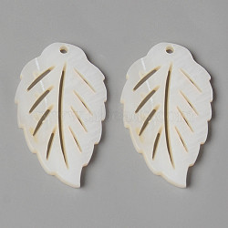 Natural Freshwater Shell Pendants, Leaf, Creamy White, 30x18x2mm, Hole: 1.4mm(SHEL-N026-86)