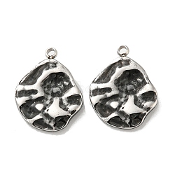 304 Stainless Steel Pendants, Textured, Irregular Oval Charm, Antique Silver, 17x13x3mm, Hole: 1.5mm(STAS-L022-191AS)