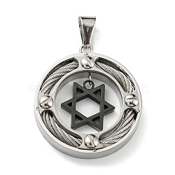 Ion Plating(IP) 304 Stainless Steel Pendants, Flat Round with Star of David, Gunmetal & Stainless Steel Color, 33.5x29.5x6mm, Hole: 9x4mm(STAS-M329-02B)