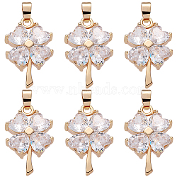 Beebeecraft 8Pcs Brass Cubic Zirconia Pendants, Clover Charm, Real 18K Gold Plated, 22x14x4.5mm, Hole: 3.5x4.5mm(KK-BBC0008-36)