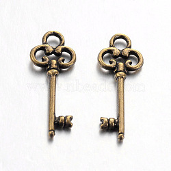 Tibetan Style Alloy Pendants, Skeleton Key, Cadmium Free & Nickel Free & Lead Free, Antique Bronze, 21x8x2mm, Hole: 2mm(X-TIBEP-16626-AB-NR)