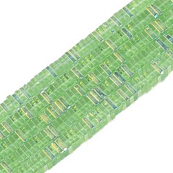 Electroplate Glass Beads Strands, Heishi Beads, Square, Lime Green, 3x3x1mm, Hole: 0.9mm, about 210pcs/strand, 14.96~16.54''(38~42cm)(GLAA-B023-01A-10)