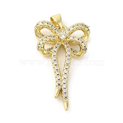 Rack Plating Brass Micro Pave Cubic Zirconia Pendants, Bowknot, Long-Lasting Plated, Cadmium Free & Lead Free, Real 18K Gold Plated, 32.5x19.5x6mm, Hole: 3.5x3mm(KK-C052-19B-G)