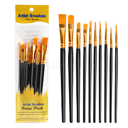 Paint Plastic Brushes Set, with Aluminium Tube, for DIY Oil Watercolor Painting Craft, Black, 16.9~18.5cm, 10pcs/set(CELT-PW0001-010E)