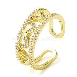 Brass Micro Pave Cubic Zirconia Ring, Long-Lasting Plated, Heart, Clear, 7mm, US Size 7 1/4(17.5mm) (RJEW-Z033-09A)