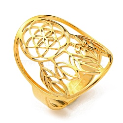 Adjustable 304 Stainless Steel Woven Web/Net with Feather Ring, Hollow Wide Finger Ring, Golden, Inner Diameter: 18mm(RJEW-F149-05G)