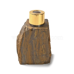 Raw Natural Tiger Eye Perfume Bottle, with Plating Plastic Findings, Refillable Bottle, for Cosmetics, Essential Oil Emulsion, 5.7~6.4x4.2~6.7x8.6~9.7cm(G-B131-03B)