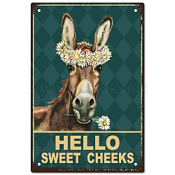 Vintage Metal Iron Tin Sign Poster, Wall Decor for Bars, Restaurants, Cafes Pubs, Vertical Rectangle, Donkey Pattern, 300x200x0.5mm, Hole: 5x5mm(AJEW-WH0157-681)