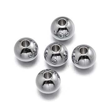 Brass Beads, Lead Free & Nickel Free & Cadmium Free, Solid Round, Real Platinum Plated, 10mm, Hole: 2mm