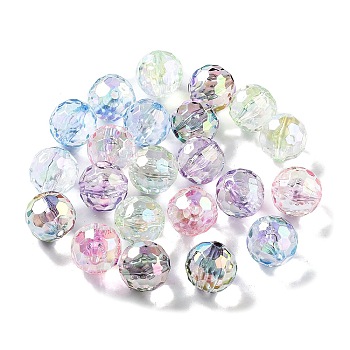 Transparent Acrylic Beads, Faceted, Round, Mixed Color, 16mm, Hole: 3mm