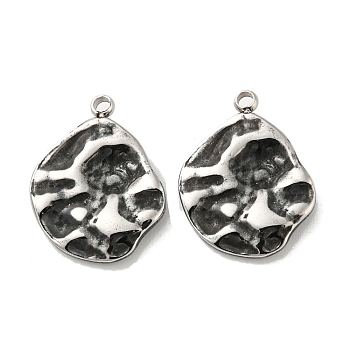 304 Stainless Steel Pendants, Textured, Irregular Oval Charm, Antique Silver, 17x13x3mm, Hole: 1.5mm