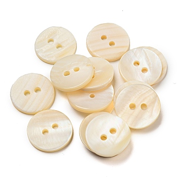 Freshwater Shell Buttons, Flat Round, Seashell Color, 18x2.5mm, Hole: 2mm