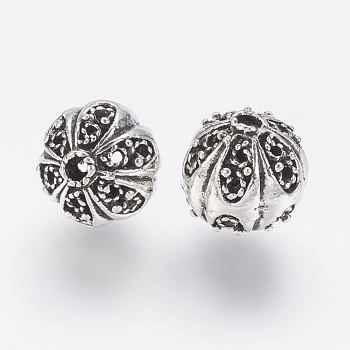 Tibetan Style Alloy Filigree Beads, Round, Antique Silver, 15mm, Hole: 3mm