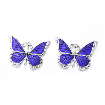 Alloy Enamel Big Pendants, Butterfly, Antique Silver, Blue, 64x86x3mm, Hole: 3.5mm and 2.5mm