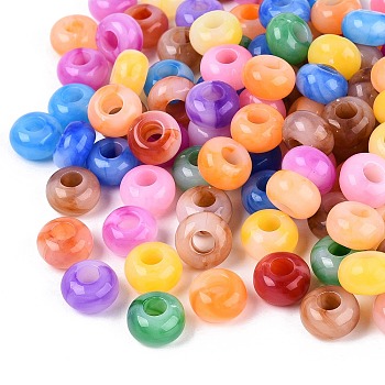 Two Tone Acrylic European Beads, Rondelle, Large Hole Bead, Mixed Color, 13.5~14x8~8.5mm, Hole: 5.5mm, about 549pcs/500g