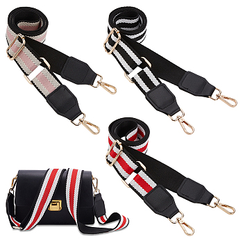 WADORN 3Pcs 3 Colors Adjustable Stripe Pattern Polyester Webbing Bag Straps, with Alloy Swivel Clasps, for Bag Replacement Accessories, Mixed Color, 77.5~140cm, 1pc/color
