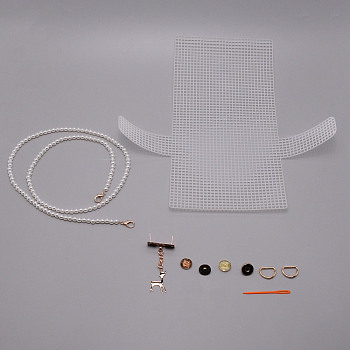 DIY Purse Making Kits, including 5Pcs Plastic Locking Stitch Makers & Beaded Chains & Gridding, with Alloy D Rings & Clasps & Deer Charm, White, 36.3x39.8x0.15cm