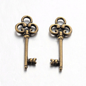 Tibetan Style Alloy Pendants, Skeleton Key, Cadmium Free & Nickel Free & Lead Free, Antique Bronze, 21x8x2mm, Hole: 2mm