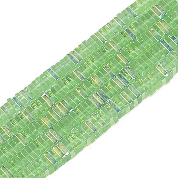 Electroplate Glass Beads Strands, Heishi Beads, Square, Lime Green, 3x3x1mm, Hole: 0.9mm, about 210pcs/strand, 14.96~16.54''(38~42cm)