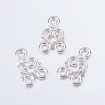 Chandelier Component Links, 3 Loop Connectors, Valentine Ornaments, Alloy, Heart, Silver Color Plated, Lead Free, Nickel Free and Cadmium Free, 15x11x2mm, Hole: 2mm