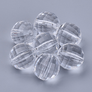 Transparent Acrylic Beads, Faceted, Round, Clear, 24x23.5mm, Hole: 3.3mm, about 60pcs/500g