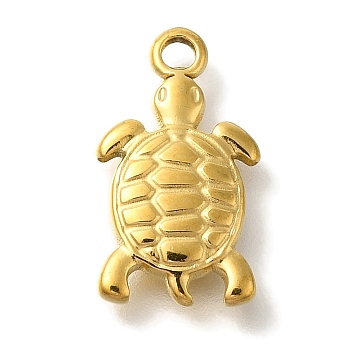 Ocean Theme 304 Stainless Steel Pendants, Real 18K Gold Plated, Tortoise, 16.5x9.5x2.5mm, Hole: 1.6mm