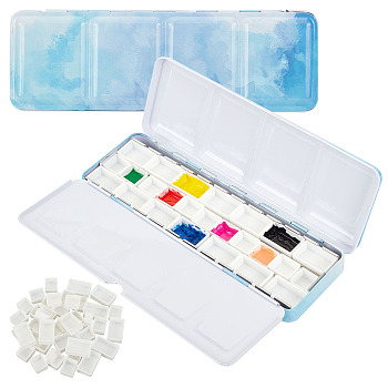 PandaHall Elite 1Pc Iron Empty Watercolor Tin Box Palette Paint Case, for Art Painting Supplies, Rectangle, 38Pcs Plastic Empty Watercolor Paint Pans, Mixed Color, Iron Box: 7.3x22x2.5cm