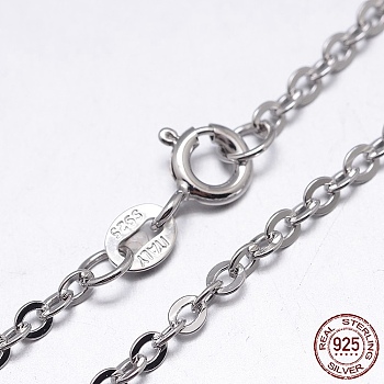Rhodium Plated 925 Sterling Silver Cable Chains Necklaces, with Spring Ring Clasps, Platinum, 18 inch, 1.9mm