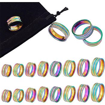 16Pcs 8 Size 201 Stainless Steel Double Groove Band Ring for Women, Rainbow Color, US Size 5 1/4(15.9mm)~US Size 14(23mm), 2Pc/size