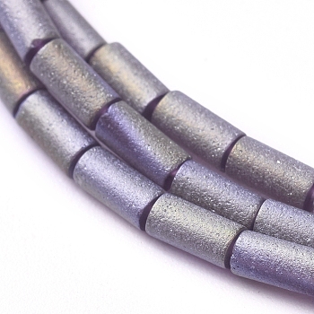 Electroplated Frosted Glass Bead Strands, Column, Purple Plated, 5x2.5mm, Hole: 0.7mm, about 99pcs/strand, 19.6 inch(50cm)