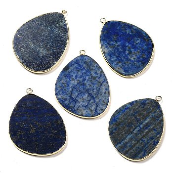 Natural Lapis Lazuli Pendants, Rack Plating Brass Egg Charms, Golden, 41.5~43x30.5~31x2.4mm, Hole: 1.3~2mm