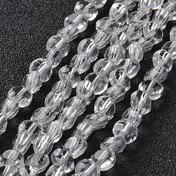 Glass Beads Strands,  Flat Round, Faceted, Clear, 5~6x4mm, Hole: 1mm, about 72pcs/strand, 15 inch