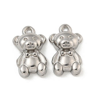 Non-Tarnish 304 Stainless Steel Charms, Bear Charms, Stainless Steel Color, 14.5x9x4.5mm, Hole: 1.2mm