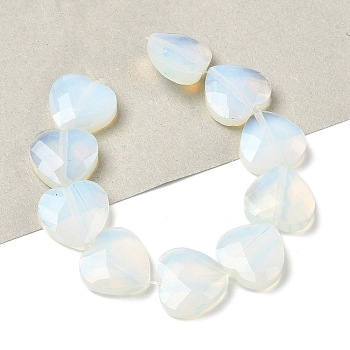 Opalite Beads Strands, Faceted, Heart, 14.5~15x15~15.5x5.5~6mm, Hole: 1mm, about 10pcs/strand, 5.51~5.71''(14~14.5cm)