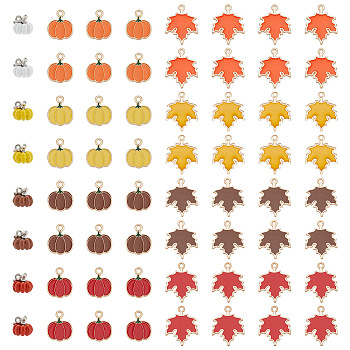12 Style Olycraft Autumn Theme Alloy Enamel Pendants, Pumpkin & Maple Leaf, Mixed Color, 10.5~23.5x10~19x1~10mm, Hole: 1.4~2mm, 64pcs/box